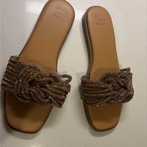 A New Day Women's Brown Beaded Slide Sandals